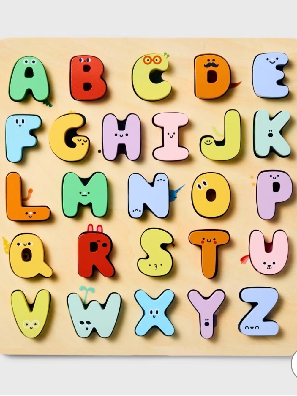 Colorful Wooden Alphabet Puzzle Board - Pastel Multicolor
